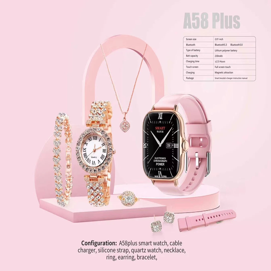 A58 Plus 6 IN 1 Smartwatch Set for (women) - طقم ساعة ذكية A58 Plus 6 في 1 (للنساء)
