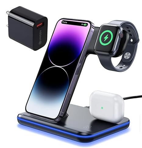 Wireless Charging Station (3-in-1) for Airpods,Phone and Watches.-محطة شحن لاسلكية (3 في 1) لسماعات AirPods والهواتف والساعات.