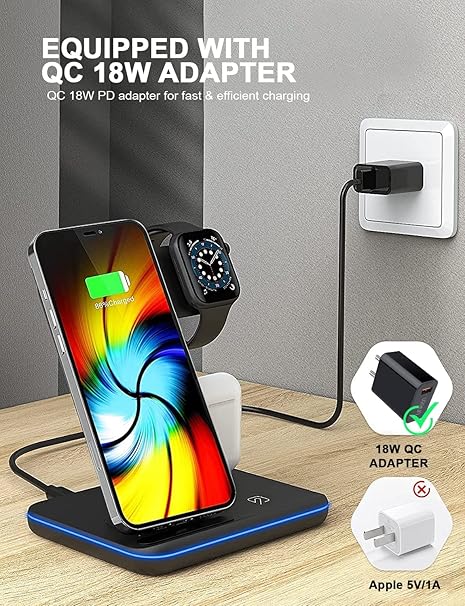 Wireless Charging Station (3-in-1) for Airpods,Phone and Watches.-محطة شحن لاسلكية (3 في 1) لسماعات AirPods والهواتف والساعات.