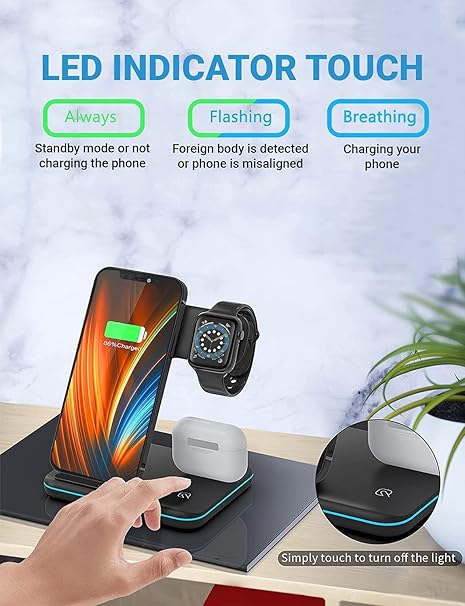 Wireless Charging Station (3-in-1) for Airpods,Phone and Watches.-محطة شحن لاسلكية (3 في 1) لسماعات AirPods والهواتف والساعات.