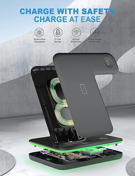 Wireless Charging Station (3-in-1) for Airpods,Phone and Watches.-محطة شحن لاسلكية (3 في 1) لسماعات AirPods والهواتف والساعات.