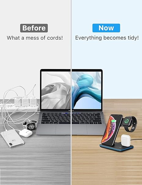 Wireless Charging Station (3-in-1) for Airpods,Phone and Watches.-محطة شحن لاسلكية (3 في 1) لسماعات AirPods والهواتف والساعات.